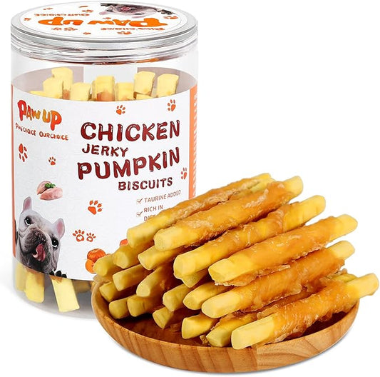 Dog Treats Chicken Wrapped Biscuits Pumpkin Sticks, Rawhide Free Soft Chewy w/Taurine, Dog Training Treats,12.5oz