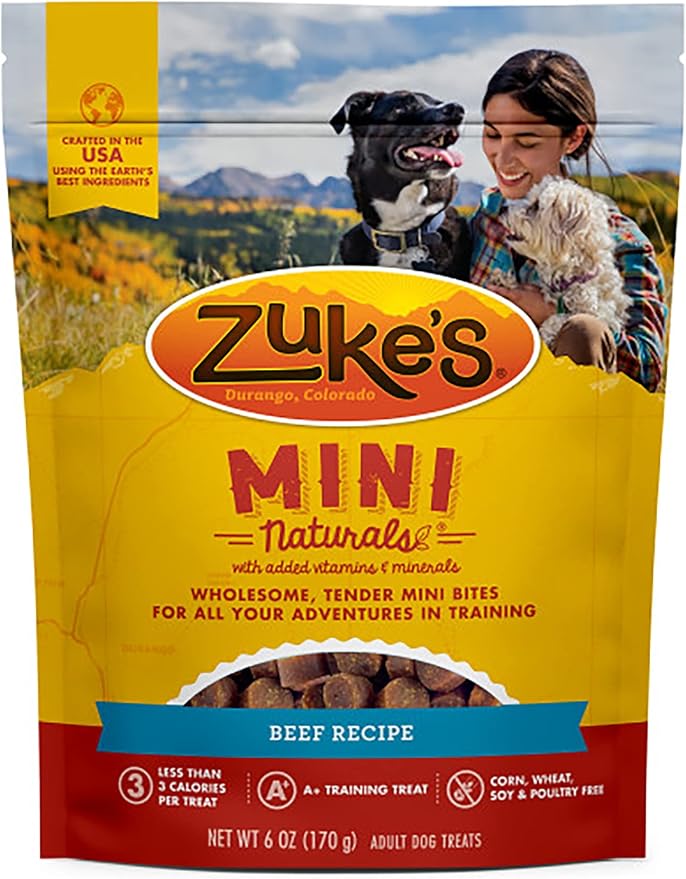 Zuke's Mini Naturals Dog Training Treats, Beef Recipe, Soft Mini Dog Treats with Vitamins & Minerals, Made for All Breed Sizes (Beef, 6 Ounce (Pack of 2))