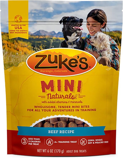 Zuke's Mini Naturals Dog Training Treats, Beef Recipe, Soft Mini Dog Treats with Vitamins & Minerals, Made for All Breed Sizes (Beef, 6 Ounce (Pack of 2))