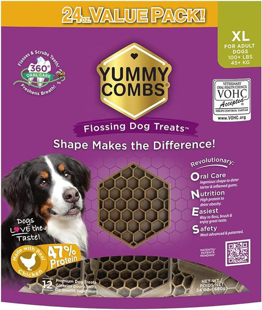 Dental Treats for Dogs | Vet VOHC Approved | Yummy Dog Treats for Teeth Cleaning | Shape to Scrape Tartar | Chicken Protein | Dental Dog Treats for Extra Large Dogs (24oz, 12 Count)