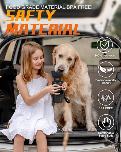 Dog Water Bottle with Bowl, 28 oz Portable Dog Water Dispenser, Pet Water Bottle for Small & Medium Dog, Travel Dog Water Bowl, Flippable Cup, Food Grade Material, Leak Proof, Black