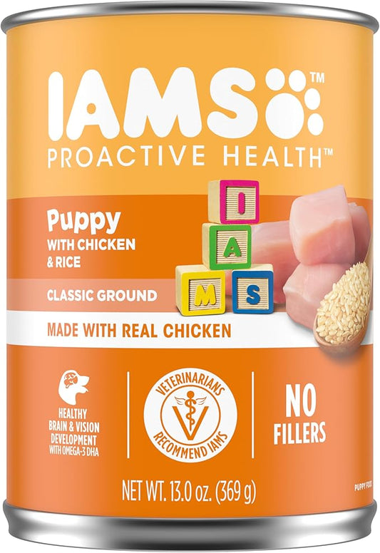 IAMS PROACTIVE HEALTH Puppy Wet Dog Food Classic Ground with Chicken and Rice, 12-Pack of 13 oz. Cans