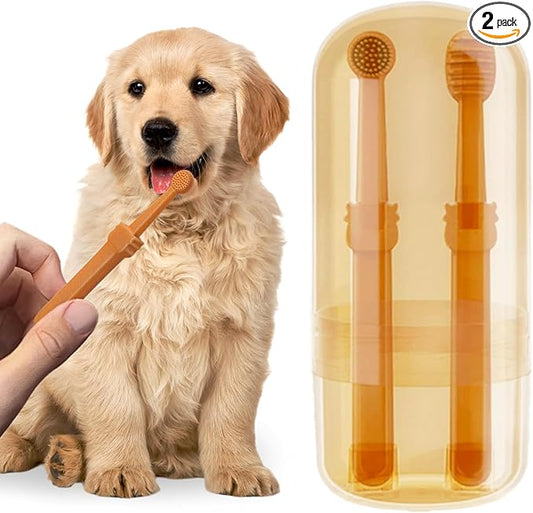 Dog Toothbrush: Pet Silicone Toothbrush Cat Tooth Brushing Kit with Storage Cup, 360° Doggie Kitten Toothbrush Tongue Cleaning Brush, Dental Care for Small Pets