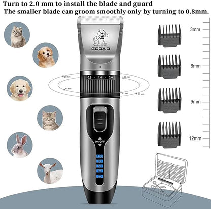 Dog Clippers Grooming Kit and Paw Trimmer,Cordless,Low Noise, Electric Quiet,Rechargeable, Dog Trimmer Grooming, Pet Hair Clippers for Thick Coats,Shaver for Small and Large Dogs Cats(Gray)