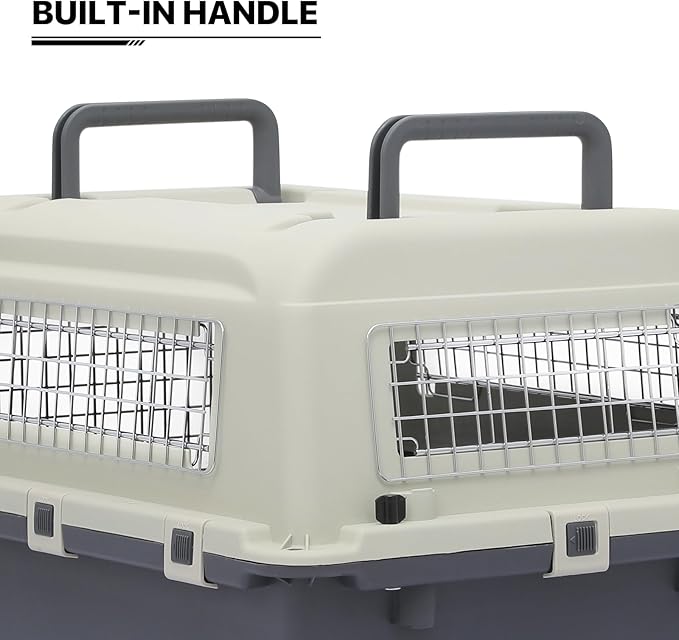 MoNiBloom 25.5-Inch Plastic Carrier with Wheels for Small Dogs and Cats, Multifunction Hard Cat Carrier Dog Kennel Ventilation and Security Lock Design for Pets up to 22 Pounds