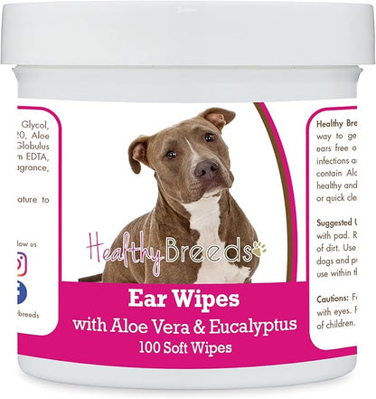 Healthy Breeds Pit Bull, Brindle, Ear Cleaning Wipes with Aloe & Eucalyptus for Dogs 100 Count