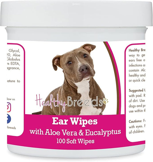 Healthy Breeds Pit Bull, Brindle, Ear Cleaning Wipes with Aloe & Eucalyptus for Dogs 100 Count