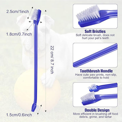 100 Pieces Dog Toothbrush Kit Set Double-Headed Toothbrush Long Handle Tooth Brush Soft Bristle Pet Tooth Brush for Small Medium Large Pet Cat Teeth Cleaning Set