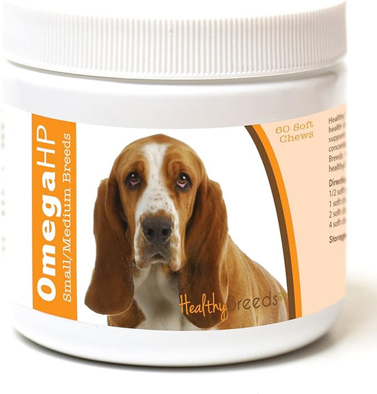 Healthy Breeds Basset Hound Omega HP Fatty Acid Skin and Coat Support Soft Chews 60 Count