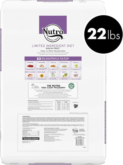 NUTRO Limited Ingredient Diet Adult Dry Dog Food Venison Meal & Sweet Potato Dog Kibble, 22 lb. Bag