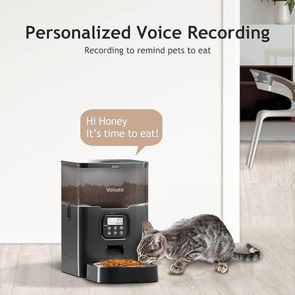 VOLUAS Automatic Cat Feeders - Dry Food Dispenser with Timer, Desiccant Bag, Programmable Portion Size Control 4 Meals Per Day, 10s Voice Recorder