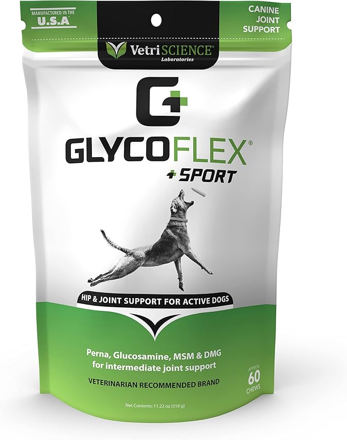 VetriScience GlycoFlex Sport Hip and Joint Supplement for Dogs – Joint Support Chews with Green-Lipped Mussel, DMG, and Glucosamine for Dogs, Chicken Liver Flavor