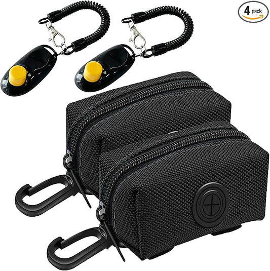2 Pack Dog Poop Bag Holder, Poop Bag Holders for Leashes, CAKOVANO Pet Dog Waste Bag Dispenser Leash Attachment – Fits Any Dog Leash – Includes 2 Pack Poop Bag Dispenser & 2 Dog Training Clickers