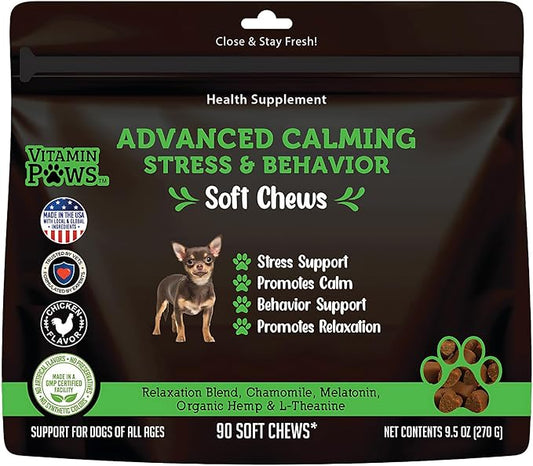 Calming Chews for Dogs | Hemp Anxiety Relief Treats | Melatonin for Dogs | Calm Relaxing Supplements for Separation Stress, Sleep, Nail Trimming, Storm, Barking, Canine Hyper Activity