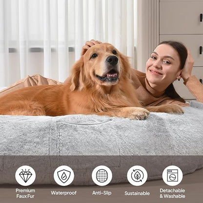 Human Dog Bed for People Large - Bean Bag Adult Size Giant Extra Sized for Kid Waterproof and Washable Anti-Slip Grey 74"x50"x12"