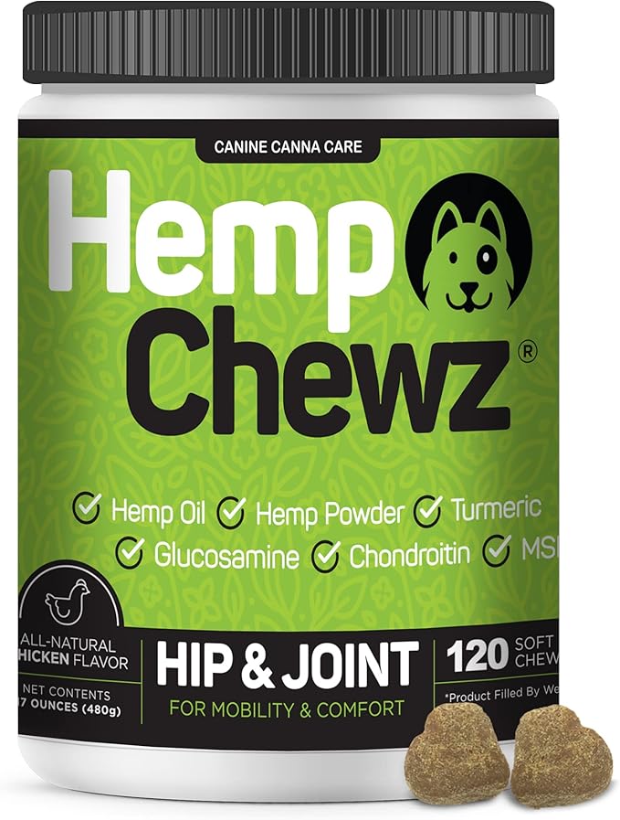 for Dogs | Hip and Joint Supplement for Dog Joint Pain Relief Infused with Organic Hemp Oil, Glucosamine, Chondroitin, Turmeric, MSM to Enhance Mobility, Flexibility & Comfort