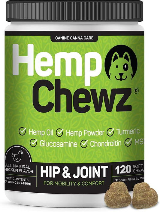 for Dogs | Hip and Joint Supplement for Dog Joint Pain Relief Infused with Organic Hemp Oil, Glucosamine, Chondroitin, Turmeric, MSM to Enhance Mobility, Flexibility & Comfort