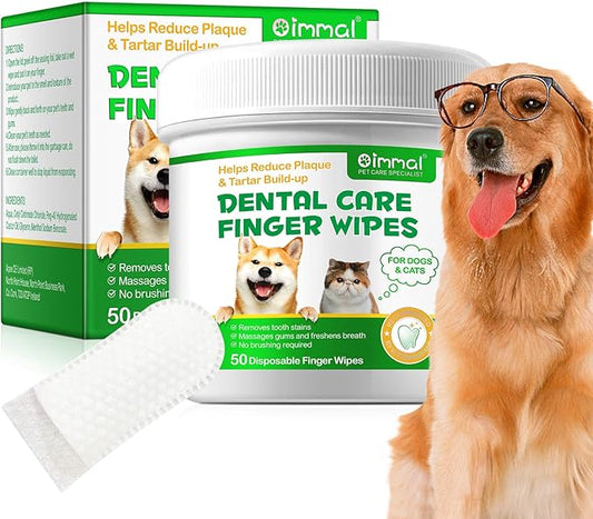 50Pcs Teeth Cleaning Wipes for Dogs & Cats, Dog Breath Freshener Dental Finger Wipes, Dog Dental Care Wipes Helps Wipe Away Plaque & Tartar - Freshens Breath, No-Rinse Dog Finger Toothbrush