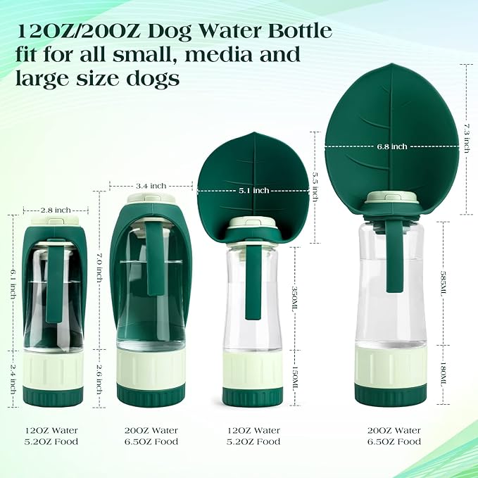 Dog Water Bottle Dispenser for Walking, Pet Water Feeder Container portable with Drinking Cup Bowl Outdoor Hiking, Travel Large Green