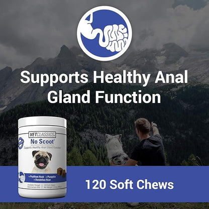 Vet Classics No Scoot Dog Supplements for Healthy Anal Gland Function – Support Normal Bowel Functions, Anal Glands – Increases Daily Fiber Intake for Dogs – 120 Soft Chews