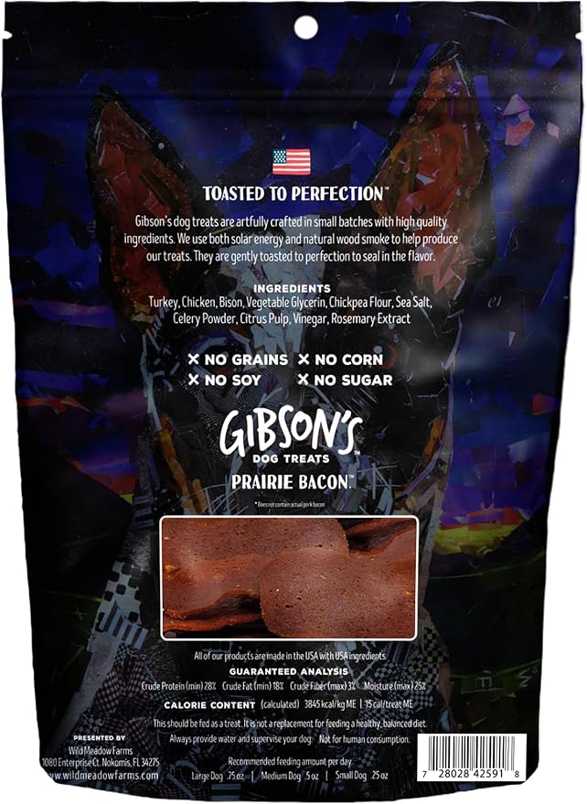 Wild Meadow Farms - Gibson's Prairie Bacon with Bison, Soft Jerky Dog Treats, Aromatic, and Grain-Free for Training and Rewarding Dogs of All Breeds and Ages - 3 Ounce Pouch
