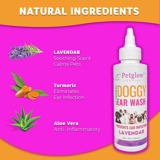 Dog Ear Cleaner, Gentle Wax Remover, Gentle Ear Cleaning Drops, Effective Ear drops for Itch, Odor, Aloe Vera and Turmeric Ear Cleaning Solution for Dogs, Cruelty-Free