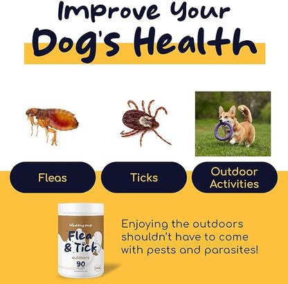 Flea and Tick Prevention for Dogs, Chewable – 90 Peanut Butter Flavored Soft Chews – Made with B Vitamins, Garlic Powder, Brewers Yeast, Coconut Oil, and Apple Cider Vinegar