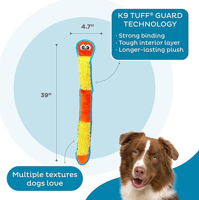 Outward Hound Durablez Tough Plush Squeaky Dog Toy, Nubby Snake, Orange, XL