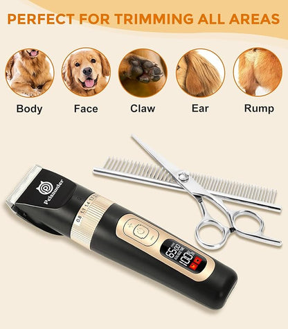 Dog Cat Clippers for Matted Hair - 4-Speed & LCD Dog Clippers for Grooming, Rechargeable for Large&Small Dogs&Cats with Thick Coats - Include a Metal Blade for Paw Trimming(C95ProSet Plus)