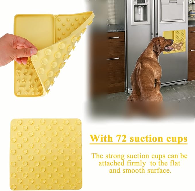 3 in 1 Lick Mat for Dogs/Cats, Dogs/Cats Lick Mat, Dogs/Cats Food Mat, Premium Lick Mats with Suction Cups, Slow Down The Pet's Eating Speed to Help Digestion(Yellow)