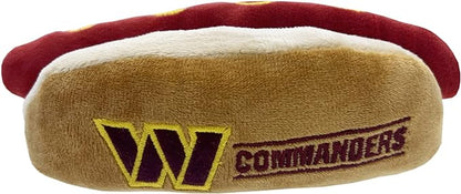 Pets First NFL WASHINGTON COMMANDERS HOT DOG PLUSH DOG & CAT SQUEAK TOY - Cutest HOT-DOG SNACK Plush Toy for DOGS & CATS with INNER SQUEAKER & Beautiful Football Team Name/Logo
