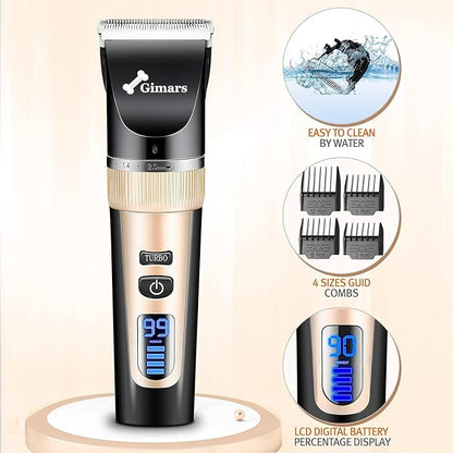 Gimars Cordless 3-Speed Dog Clippers with Stainless Steel Dog Grooming Scissors Kits, Low Noise Quiet Rechargeable Pets Hair Thick Coats Trimmers Dog Shaver Clippers Kit for Dogs Cats Pet…