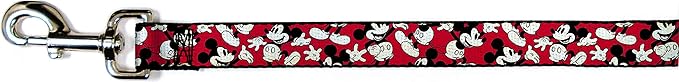 Buckle-Down Pet Leash - Mickey Mouse Poses Scattered Red/Black/White - 6 Feet Long - 1/2" Wide