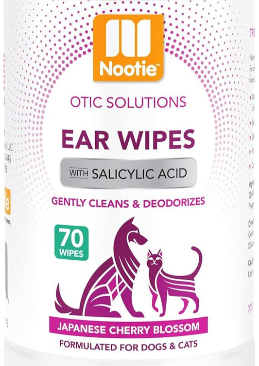 Nootie Dog & Cat Ear Wipes with Salycyclic Acid- Japanese Cherry Blossom - 70 Wipes - Vegan Friendly - Sold in Over 5000 Vet Clinics