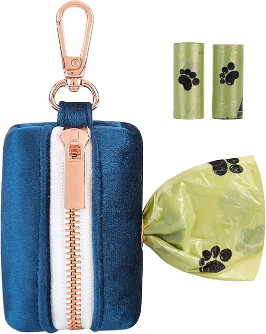 ARING PET Dog Waste Bag Dispenser, Velvet Doggy Poop Bags Holders Attach to Any Leashes, Cute Portable Washable Pet Waste Pouch Dispenser with Metal Zipper