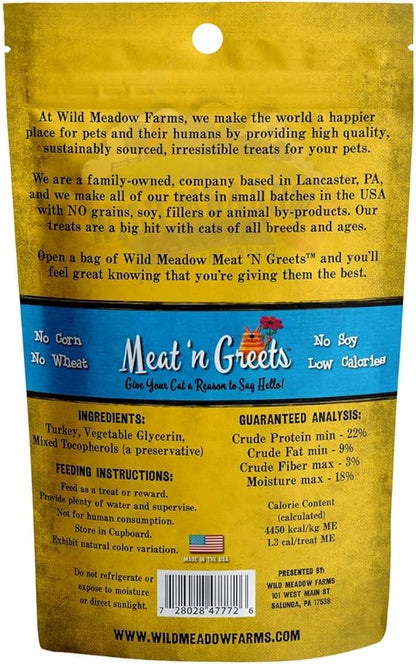 Wild Meadow Farms - Cat Treats - Meat 'N Greets - Soft Jerky Treats with Real Meat, High Protein, Grain-Free, Perfect for Training & Rewarding, All Natural Snacks for Cats - Turkey Flavor