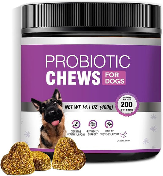 Probiotics for Dogs Dog Probiotic Chews and Digestive Enzymes Prebiotic Health Gut Itchy Skin Probioticos Itching Diarrhea Chew Supplements Canine Pet Prebiotics 200 Natural Soft Chewable Tablets