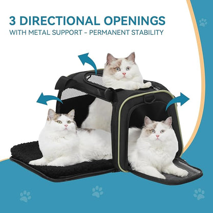 PETSFIT Dog Carrier, Pet Carrier Airline Approved with Extendable Mat, Dog Carriers for Small Dogs, TSA Approved Pet Carrier, Puppy Carrier for Small and Medium Cats Under 12 Lbs, Black