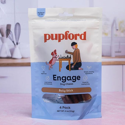 Pupford Thick Bully Sticks for Dogs & Puppies, Smoked for Improved Smell, Natural, Long-Lasting, Single Ingredient Chews for Small & Medium Breeds (6", 4 Count)