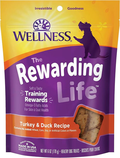 Wellness Rewarding Life Grain-Free Soft Dog Treats, Made in USA with Healthy Ingredients, Ideal for Training (Turkey & Duck Recipe, 6-Ounce Bag)
