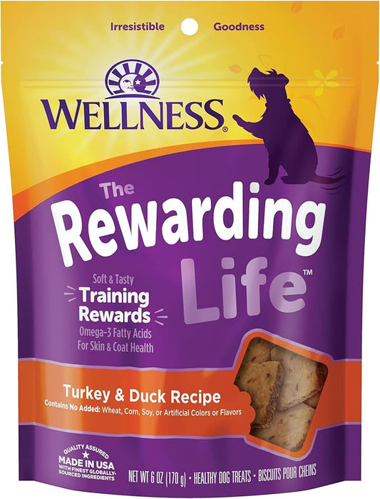 Wellness Rewarding Life Grain-Free Soft Dog Treats, Made in USA with Healthy Ingredients, Ideal for Training (Turkey & Duck Recipe, 6-Ounce Bag)