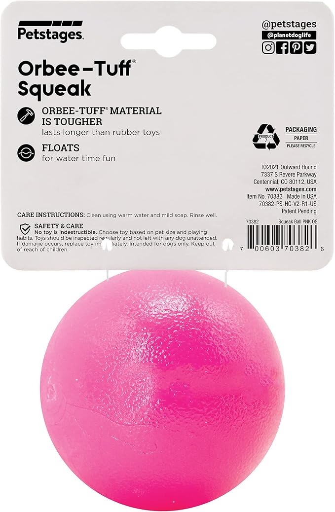 Outward Hound Orbee-Tuff Squeak Ball Pink Dog Fetch Toy