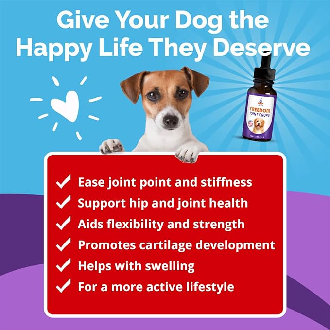 Freedom Joint Drops - Dog Joint Support Supplement Eases Stiffness and Aids Flexibility and Strength - for All Ages, Sizes, and Breeds, 30 ml Dropper