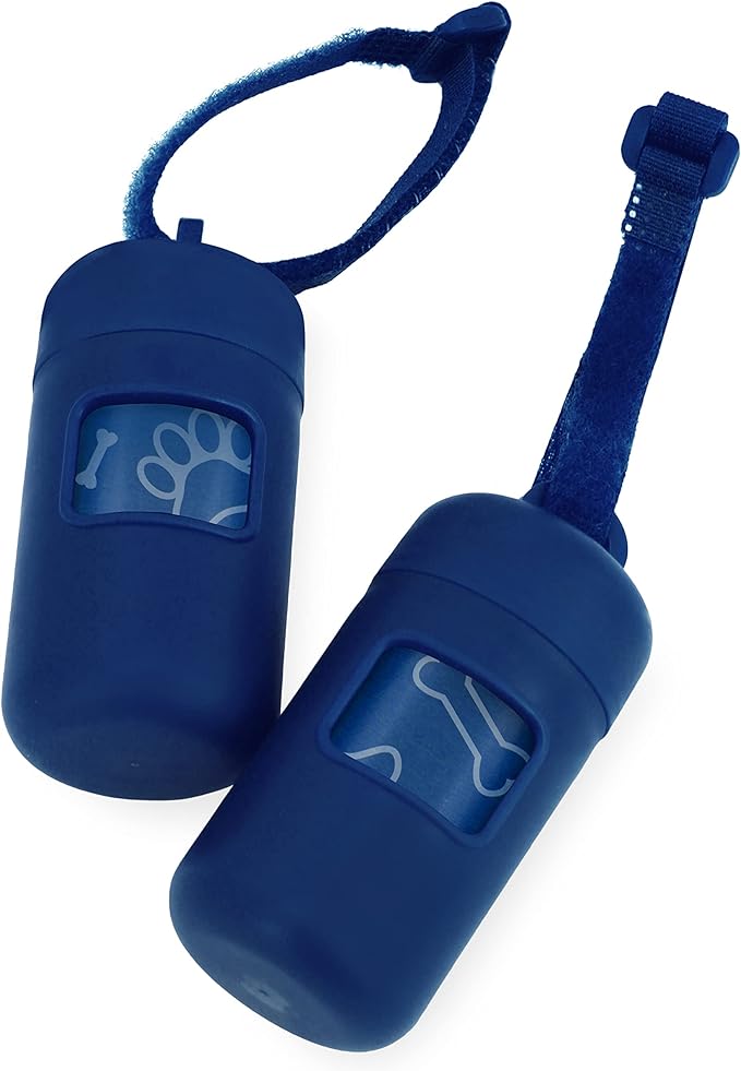 Best Pet Supplies Dog Poop Bag Holder Leash Attachment with 30 Bags, Reusable Dispenser for Travel, Walking, Park, and Outdoor Use, Durable with Clip-On - Royal Blue, Pack of 2