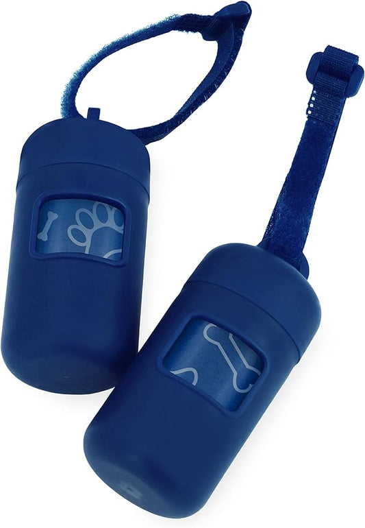 Best Pet Supplies Dog Poop Bag Holder Leash Attachment with 30 Bags, Reusable Dispenser for Travel, Walking, Park, and Outdoor Use, Durable with Clip-On - Royal Blue, Pack of 2