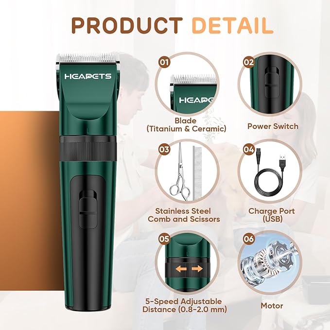 Dog Clippers for Grooming, 2 Pack Pet Hair Trimmers with 2 Speed Grooming Mode, Rechargeable, Cordless, Electric Quiet, Suitable for Dogs Cats (Green)