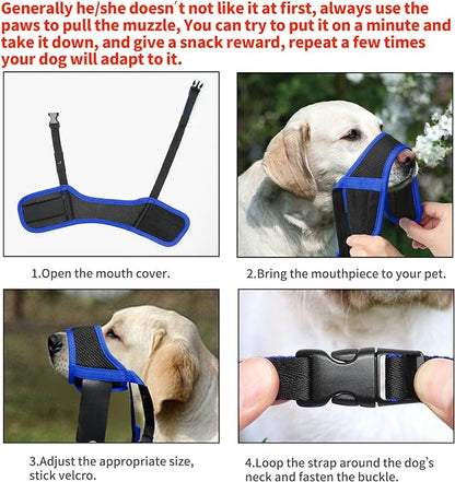 HEELE Dog Muzzle Nylon Soft Muzzle Anti-Biting Barking Secure,Mesh Breathable Pets Muzzle for Small Medium Large Dogs 4 Colors 4 Sizes (M, Blue)