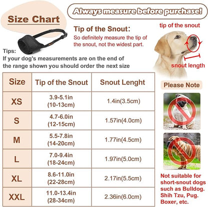 HEELE Dog Muzzle,Soft Nylon Muzzle Anti Biting Barking Chewing,Air Mesh Breathable Drinkable Adjustable Loop Pets Muzzle for Small Medium Large Dogs 4 Colors 4 Sizes XS