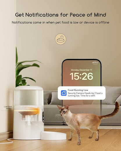 Faroro Automatic Cat Feeder with Camera, 3MP HD Video with Night Vision, 2.4G WiFi Cat Feeder with APP Control, 2-Way Audio, Low Food Sensor, Motion Alerts for Cats and Dogs