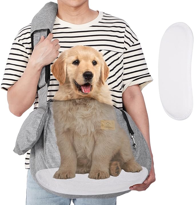 Ownpets Pet Sling Carrier, Fits 15 to 20lbs Extra-large Dog/Cat Sling Carrier Reversible and Hands-Free Dog Bag with Adjustable Strap and Pocket Shoulder Pad for Outdoor Travel Hiking